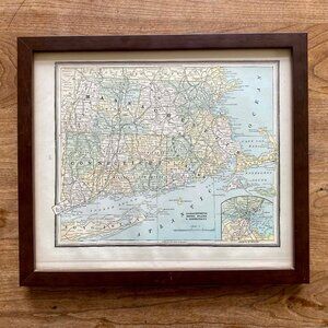 Historical Map Art from 1893 RI, MA, CT, NY